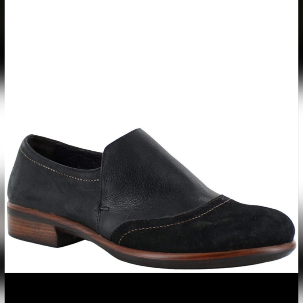 Naot Angin Loafer Black/Coal Leather Size 39 NWOB